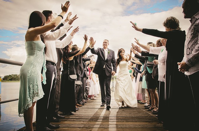 Newlyweds walking